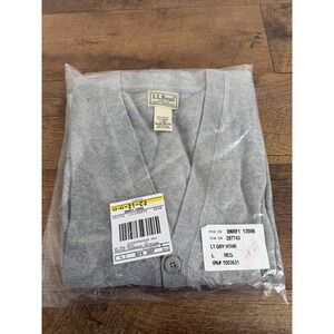 LL Bean Mens Light Gray Heather Cotton Cashmere V-Neck Cardigan 287743 L REG